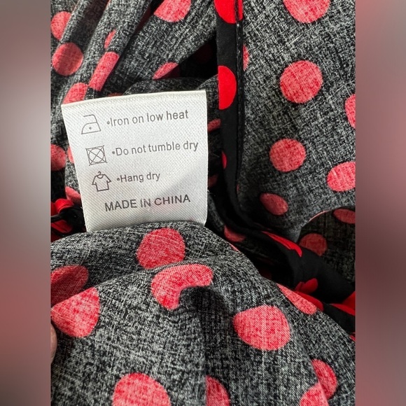 Asymmetrical Polka Dot Spaghetti Strap Boho Maxi Dress Black&Red Large w/pockets - Picture 8 of 9